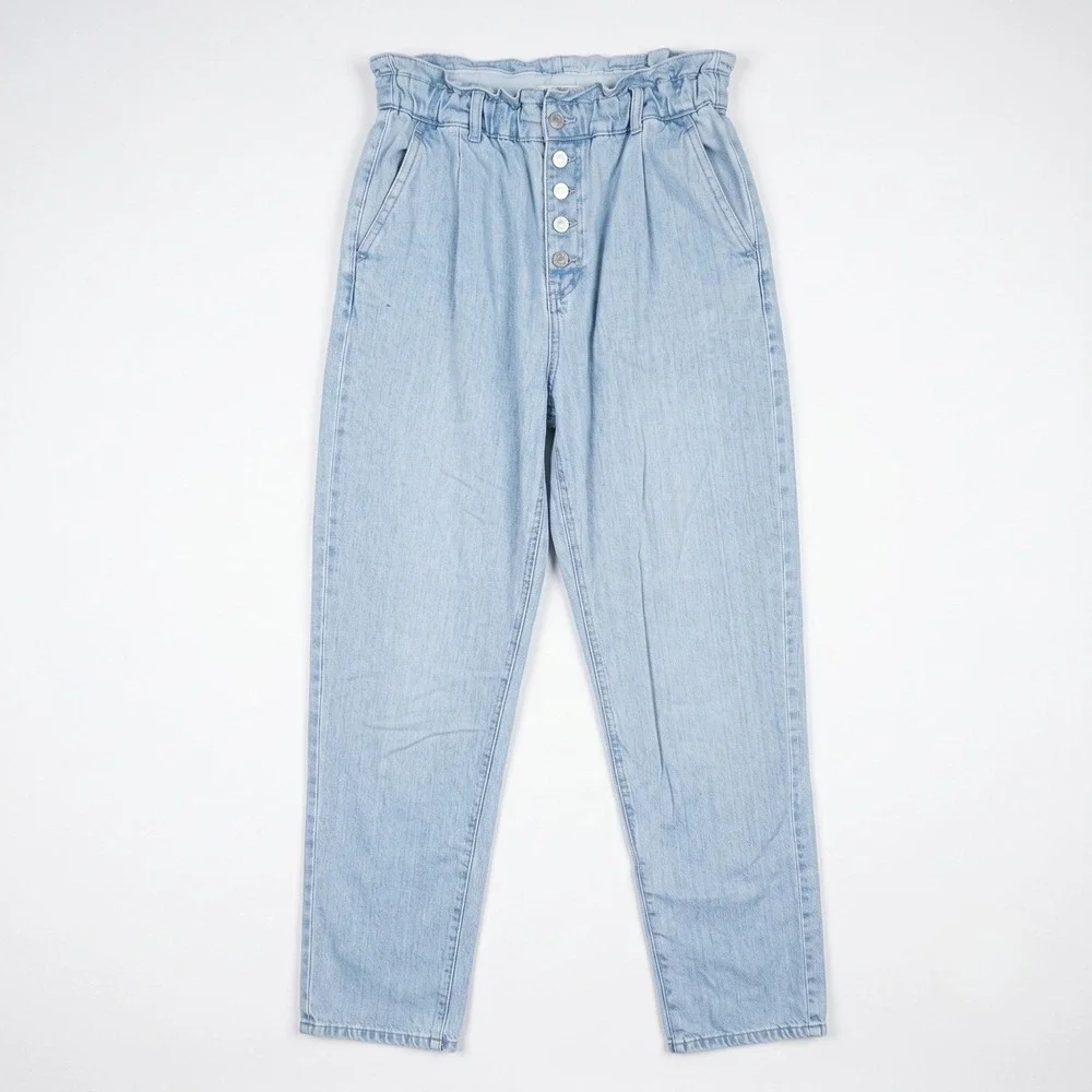 LOFT Paperbag Waist Jeans Women Blue Light Wash High Rise Button Fly Denim Pants